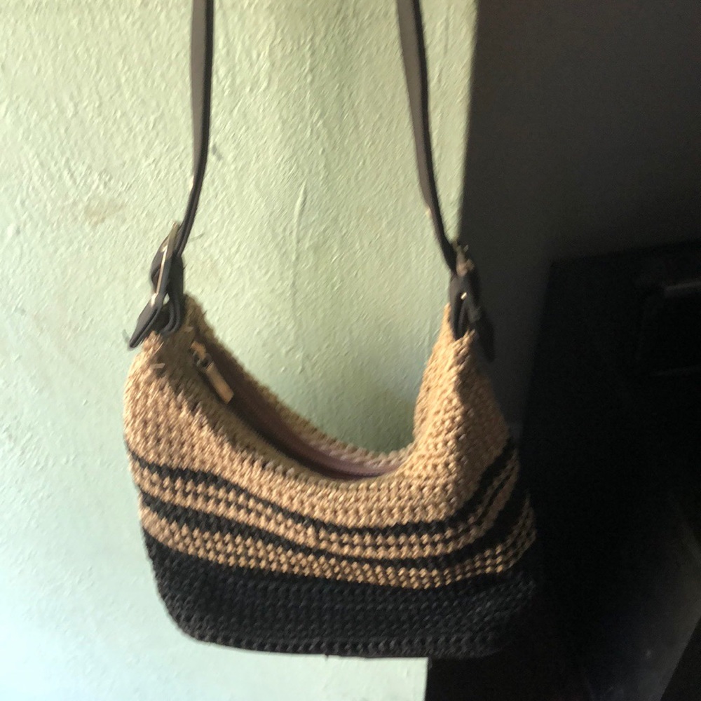Beige and black hand bag